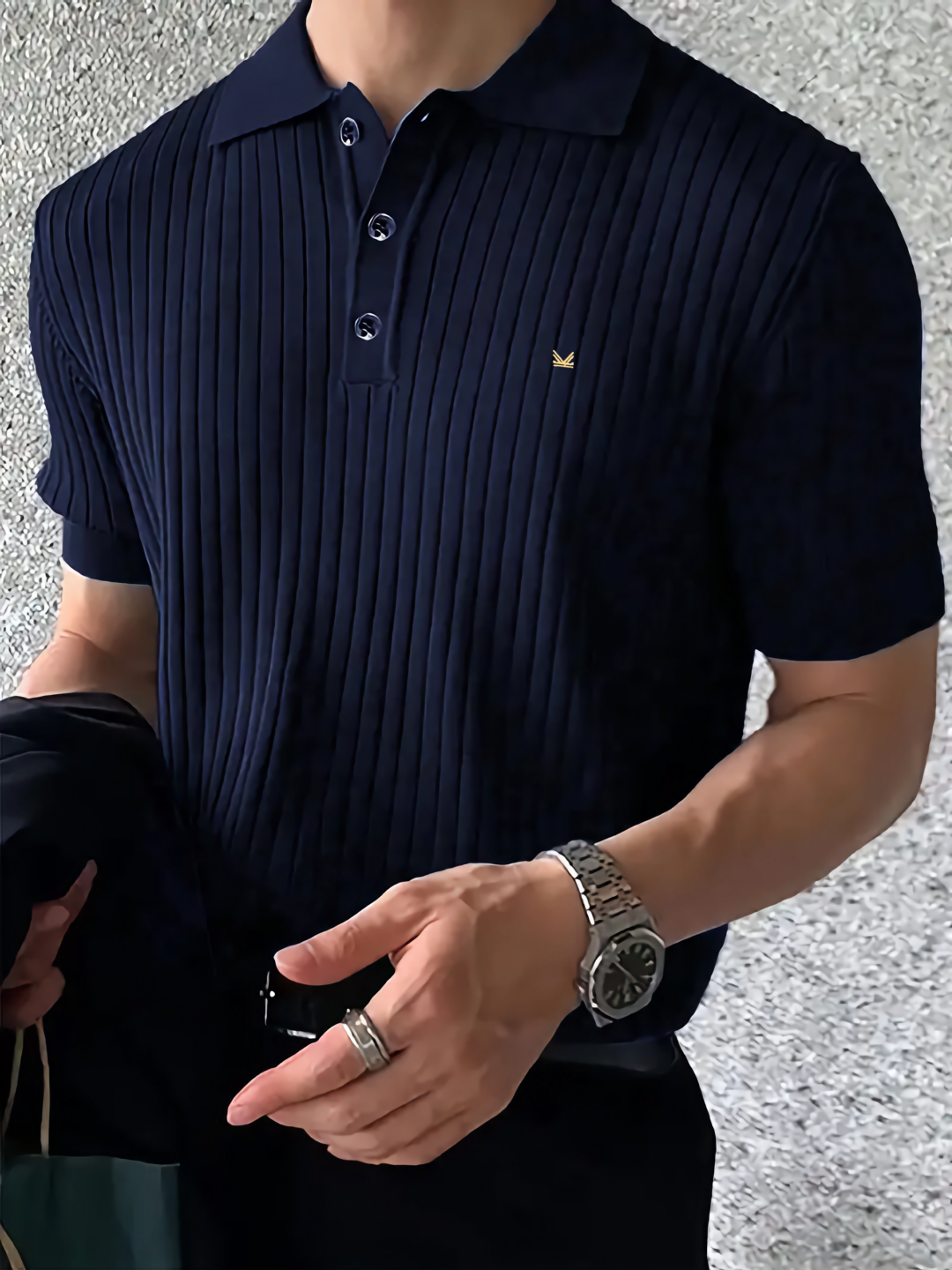Drop Needle Texture Series Cotton Polo- Navy