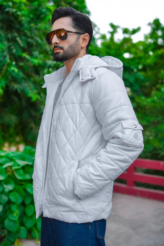 Removable Hood Nylon jacket - White