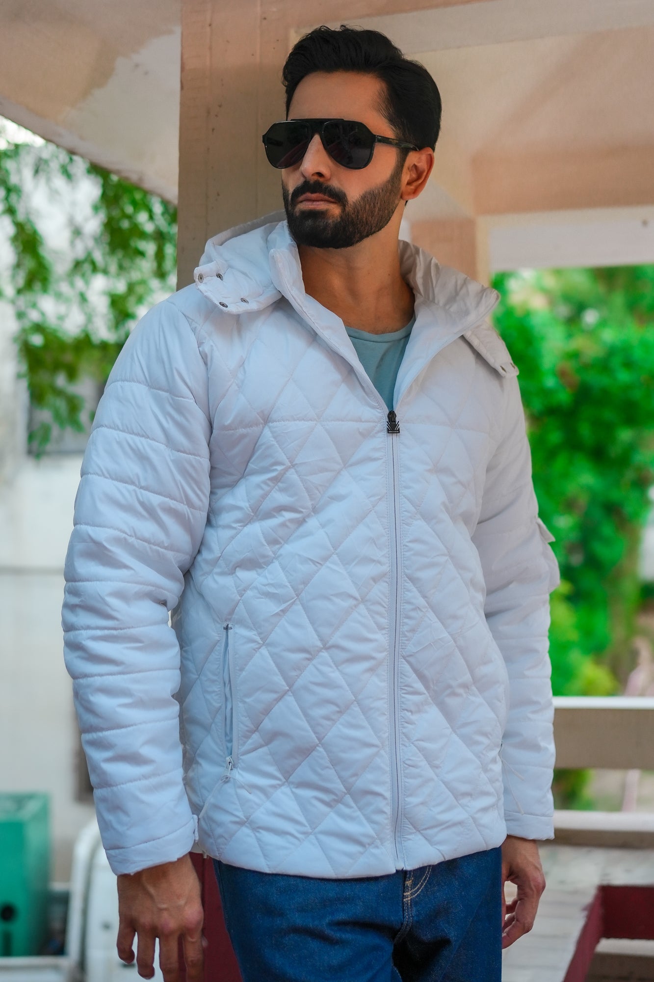 Removable Hood Nylon jacket - White