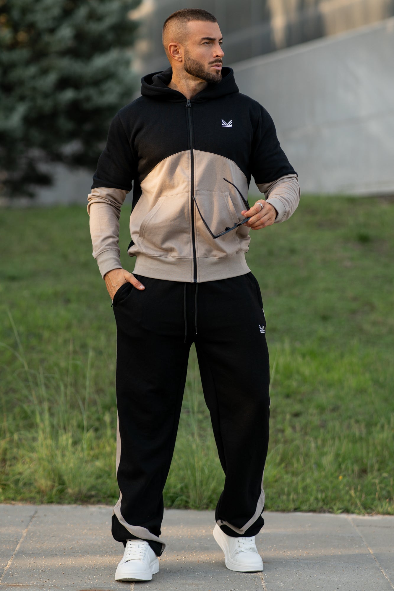 Script Oversize Cotton Tracksuit - Icegrey