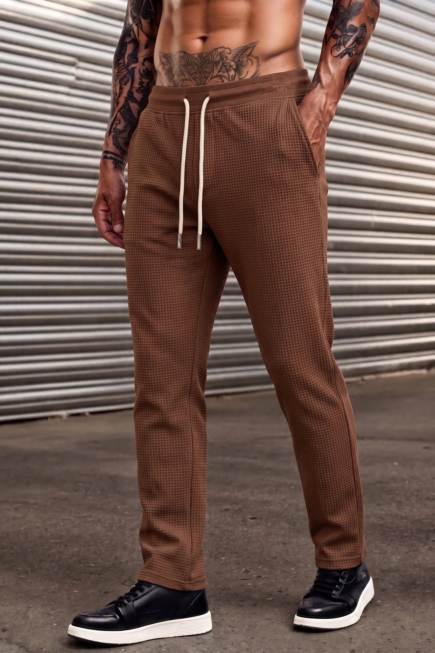 Classic Waffle Knit Trouser - Brown